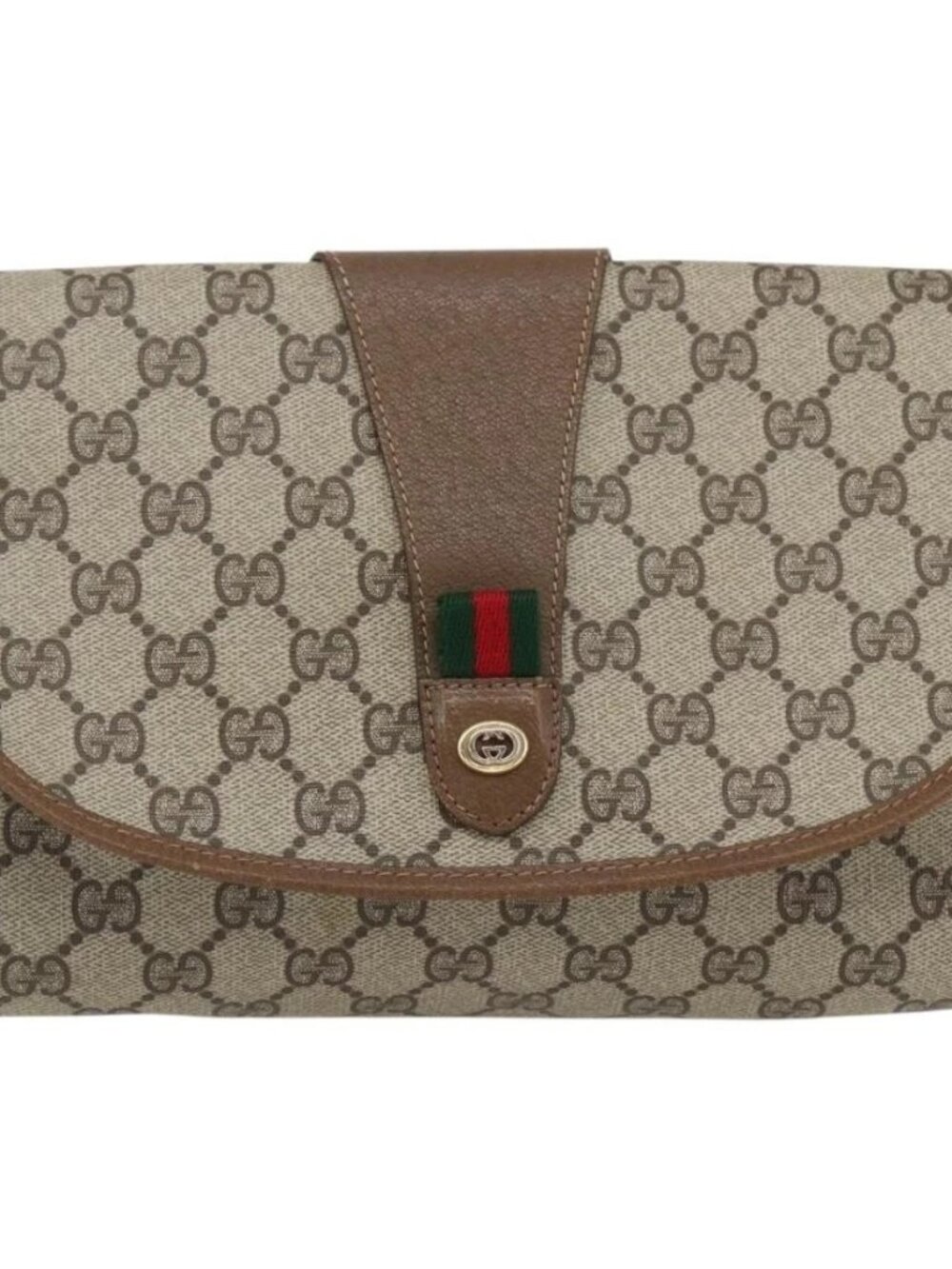 GUCCI GG Supreme Web Sherry Line Clutch Bag PVC Beige Gold 89 01 030 Auth ti3667 - Picture 2 of 16